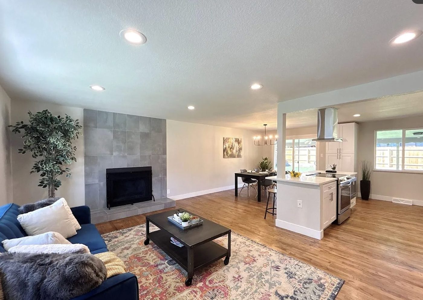 The same Lakewood living room later, cleared and updated